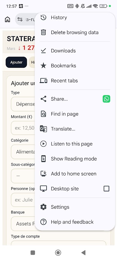 Bannière d'installation Android
