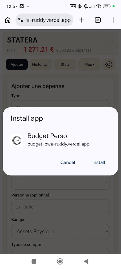 Bannière d'installation Android